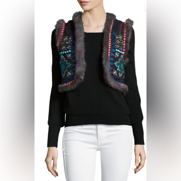 Christophe Sauvat Embroidered Fur Trim Vest - Picture 1 of 15